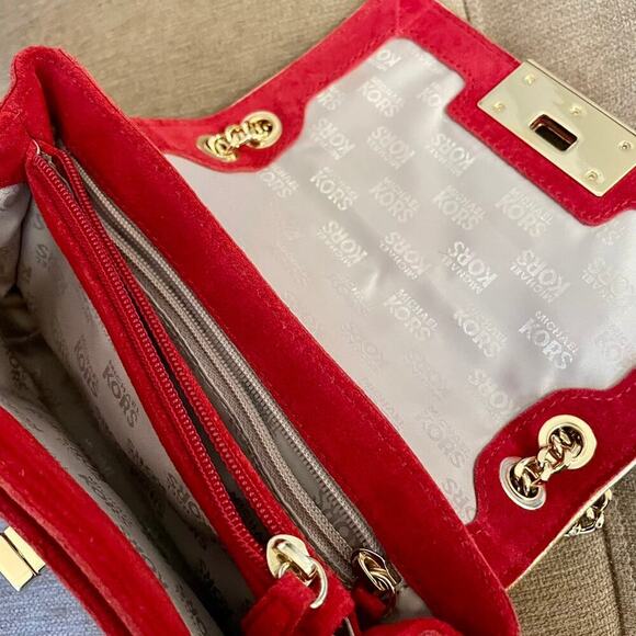 MICHAEL KORS CROSSBODY RED SUEDE GOLDEN STRAP SOPHISTICATED AESTHETIC CORE - Picture 10 of 12